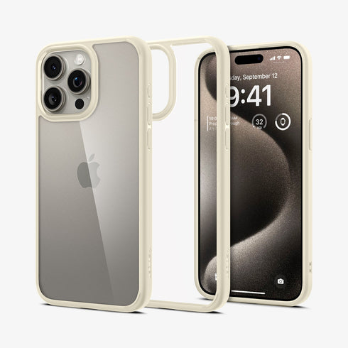ACS07209 - iPhone 15 Series Ultra Hybrid Case in Natural Titanium showing the back